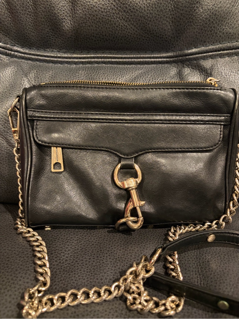 Rebecca Minkoff Black Leather Chain Strap Crossbody with Gold Hardware - Picture 2 of 11